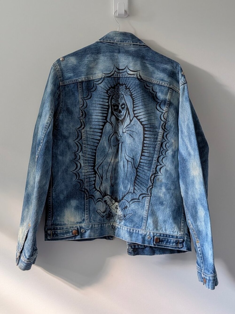 Custom Tie Dye Denim Jacket with Hand Painted Graphic